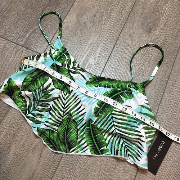 NWT BCBG Paris Printed Scarf Top Leaves Green Padded Bikini Top Size Large - Picture 6 of 8
